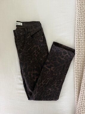 Abercrombie & Fitch Mid Rise Straight Leopard Print Denim